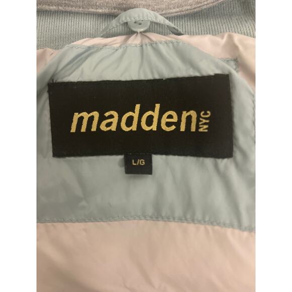 Steve 
Madden Women’s Puffer Jacket Sage Green Knit Gray Hood Pockets Large - Picture 10 of 12